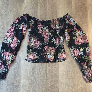 Windsor Black and Pink Floral Off-Shoulder Blouse. Size S